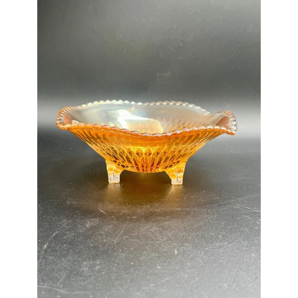 Vintage Imperial Marigold Carnival‎ Glass  Iridescent Ribbed Footed Bowl